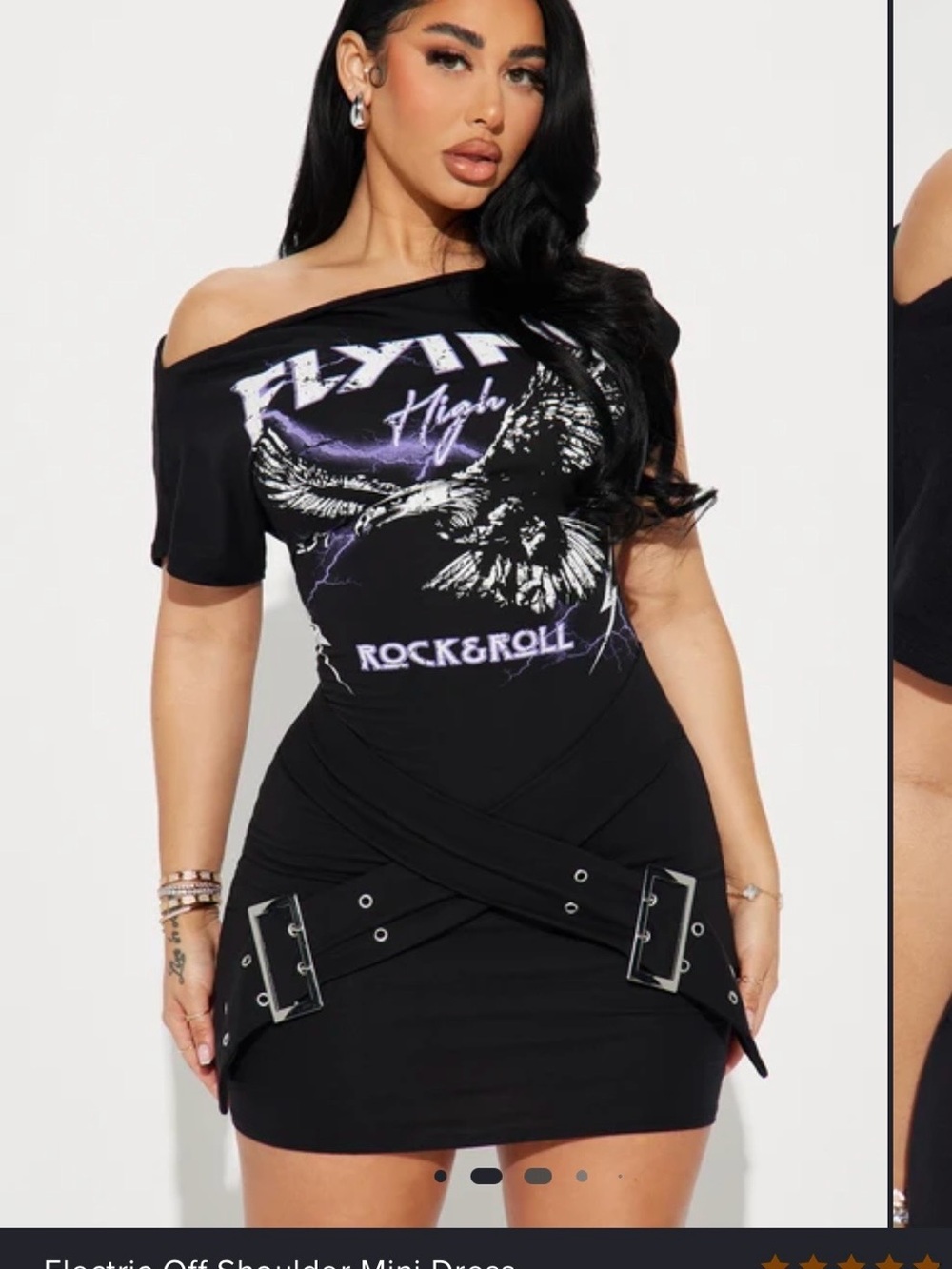 Black Off-Shoulder Rock & Roll Mini Dress